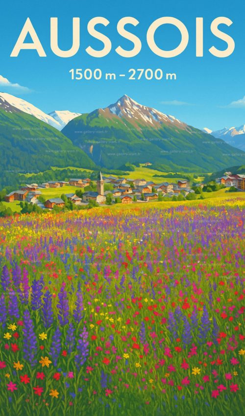 Affiche illustrée d’après une photo d'été de la station d'Aussois en Haute Maurienne Vanoise