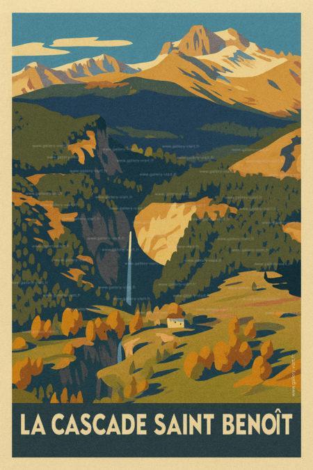 le poster de la Cascade St Benoit en version travel poster