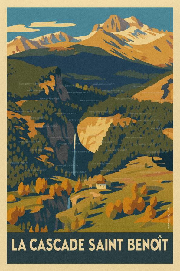 le poster de la Cascade St Benoit en version travel poster