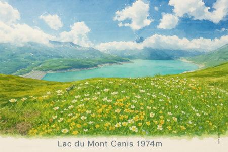 Lac du Mont Cenis l'été à la frontière franco italienne à Val Cenis