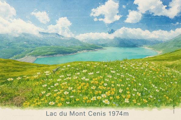 Lac du Mont Cenis l'été à la frontière franco italienne à Val Cenis