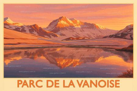 Affiche aquarelle lumineuse de la Grande Casse, sommet majestueux de la Vanoise, entre nature et art.