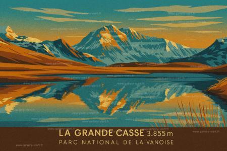 Affiche artistique de la Grande Casse, décor naturel grandiose de la Haute Maurienne, au cœur des Alpes françaises.