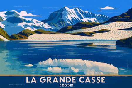 Affiche vintage de la Grande Casse 3855 m, sommet emblématique du Parc national de la Vanoise en Savoie.